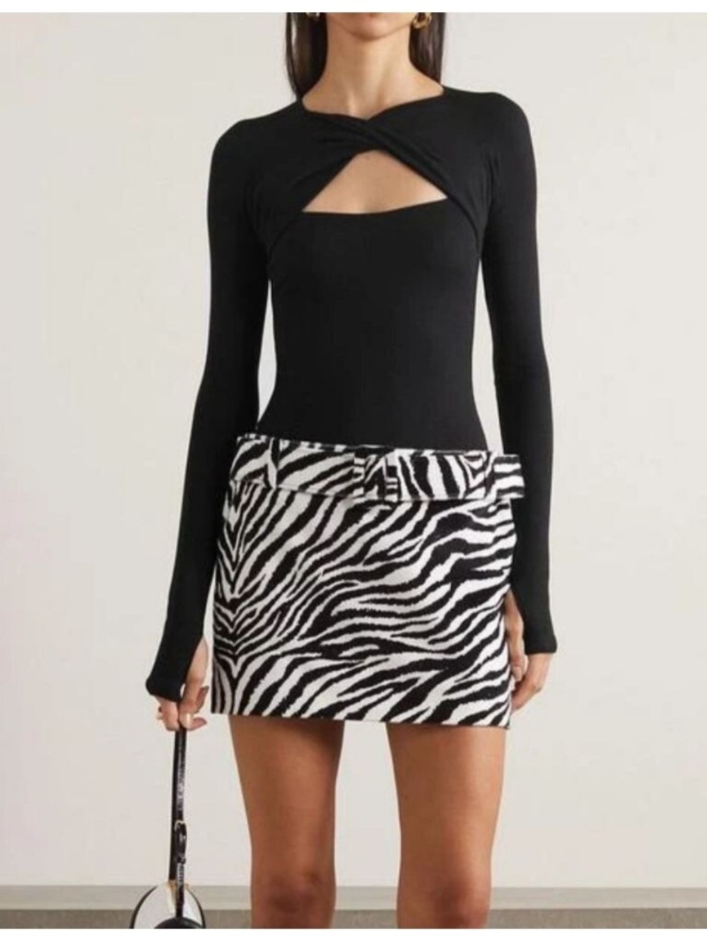 ALIX NYC Malone Black Ribbed Stretch Long Sleeve Cut Out Modal Sexy Bodysuit M